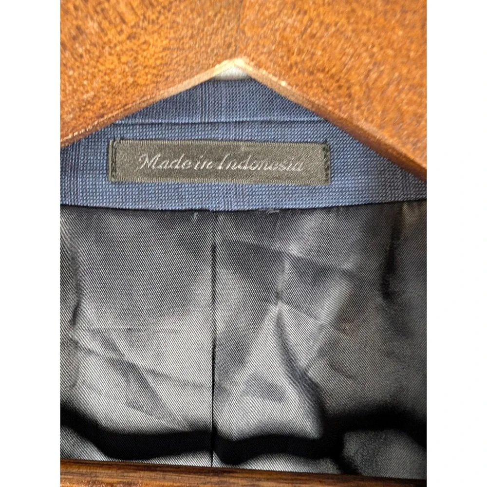Calvin Klein Mens Blue Glen Plaid 100% Wool 2 Button Suit Jacket Blazer 48R
